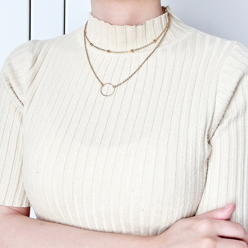 Double strand Choker, Double Layered Necklace, Two Layer Short Necklace, Layering Choker in Gold and Silver, Satellite Chain, Beads Chain image 4