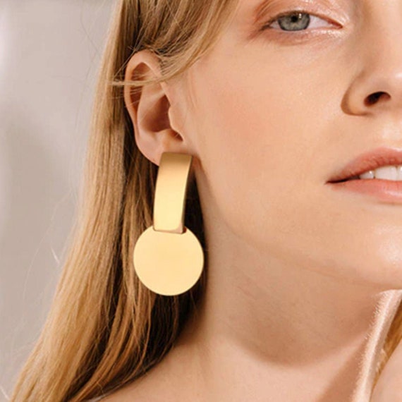CITYSTONES Geometric-Design Gold-Plated Drop Earrings | Gold Statement  Earrings Textured – City Walk Fashion