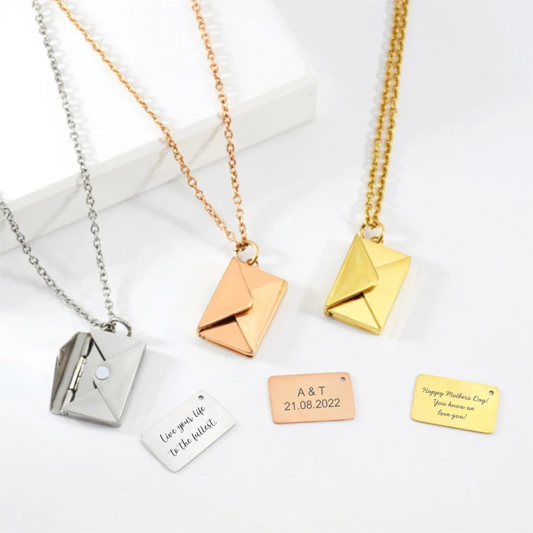 Custom Envelope Necklace Locket Charm Necklace Love Note