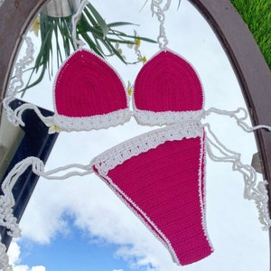 Crochet bikini set, Sexy Bikini set, Knitted swimsuit, Brazilian bottom, Handmade, Halter