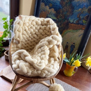 Newborn Merino wool chunky sleeping bag with hat for the newborn Blanket for stroller merino wool handmade made to order Gift for newborn