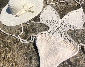 One Piece Handmade crochet swimwear Bridesmaid crochet swimsuit with lining