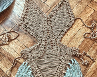 Tunique au crochet à franges, robe de plage bohème, vêtements festival à pampilles, tenue Coachella