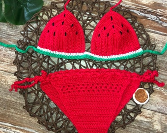 Watermelon crochet bikini Red Knitted Swimsuit with lining 2023