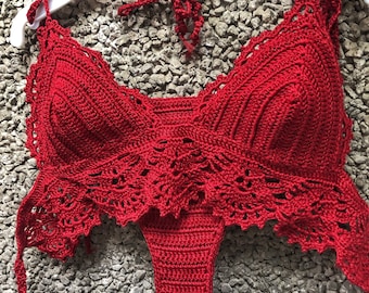 Ensemble de bikini au crochet : haut dos nu et bas brésilien faits main