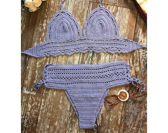 Handgefertigte häkeln High Waist Bikini Set, Schnürbadeanzug