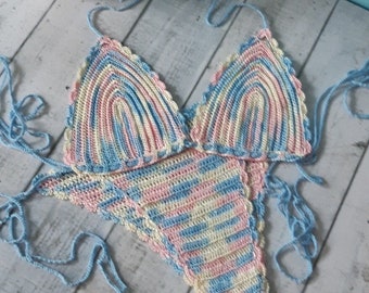 Bikini de microfibra de crochet hecho a mano, traje de baño bohemio para mujer