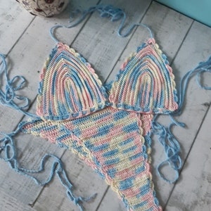 Silk Colourful Crochet Bikini swimsuit, Boho bikini, Handmade Bathing Suit with Lining, Women&#39;s Swimwear, sustainable beach clothing