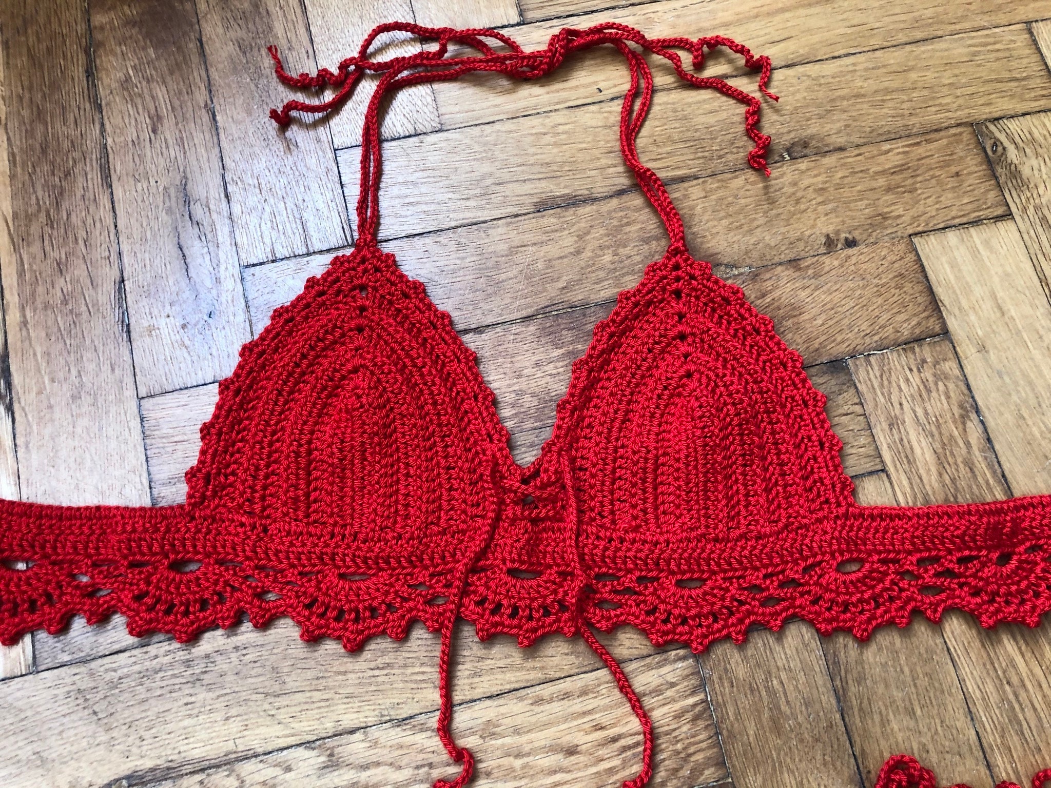 Red Velvet Crochet Bikini Set Sexy Girls Bikini Halter Top and - Etsy