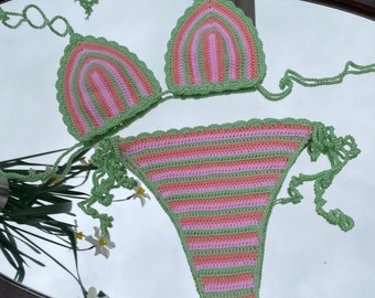 Handmade Crochet Bikini Set, Boho Colorful Swimwear