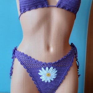 Crochet bikini set, Flowers Swimwear, Daisy swimsuit, Sexy swimwear two-piece, Boho swimwear, Crochet bathing suit with lining 2023 image 2