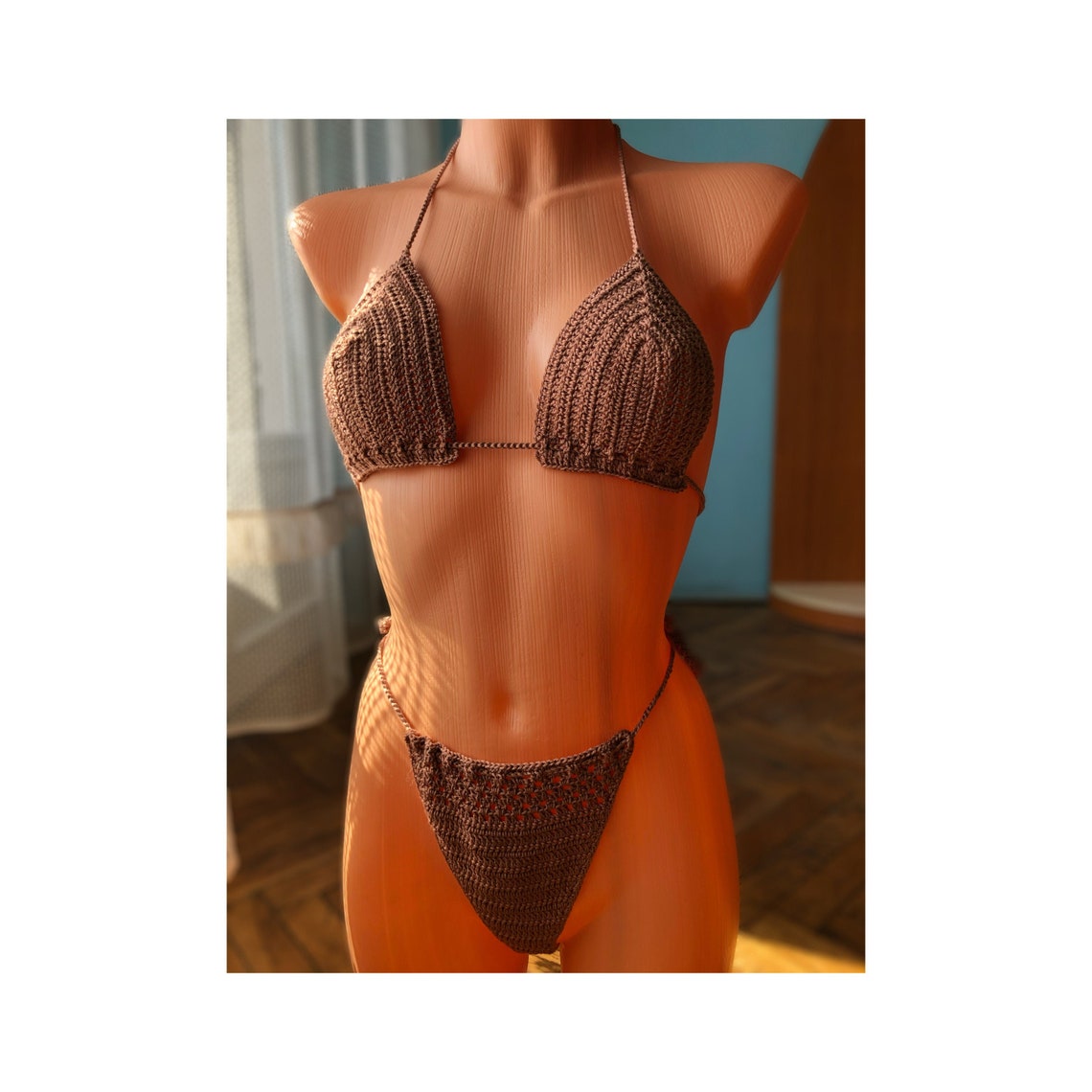 Navy Green Crochet Design 2 Piece Swimsuit main image 0