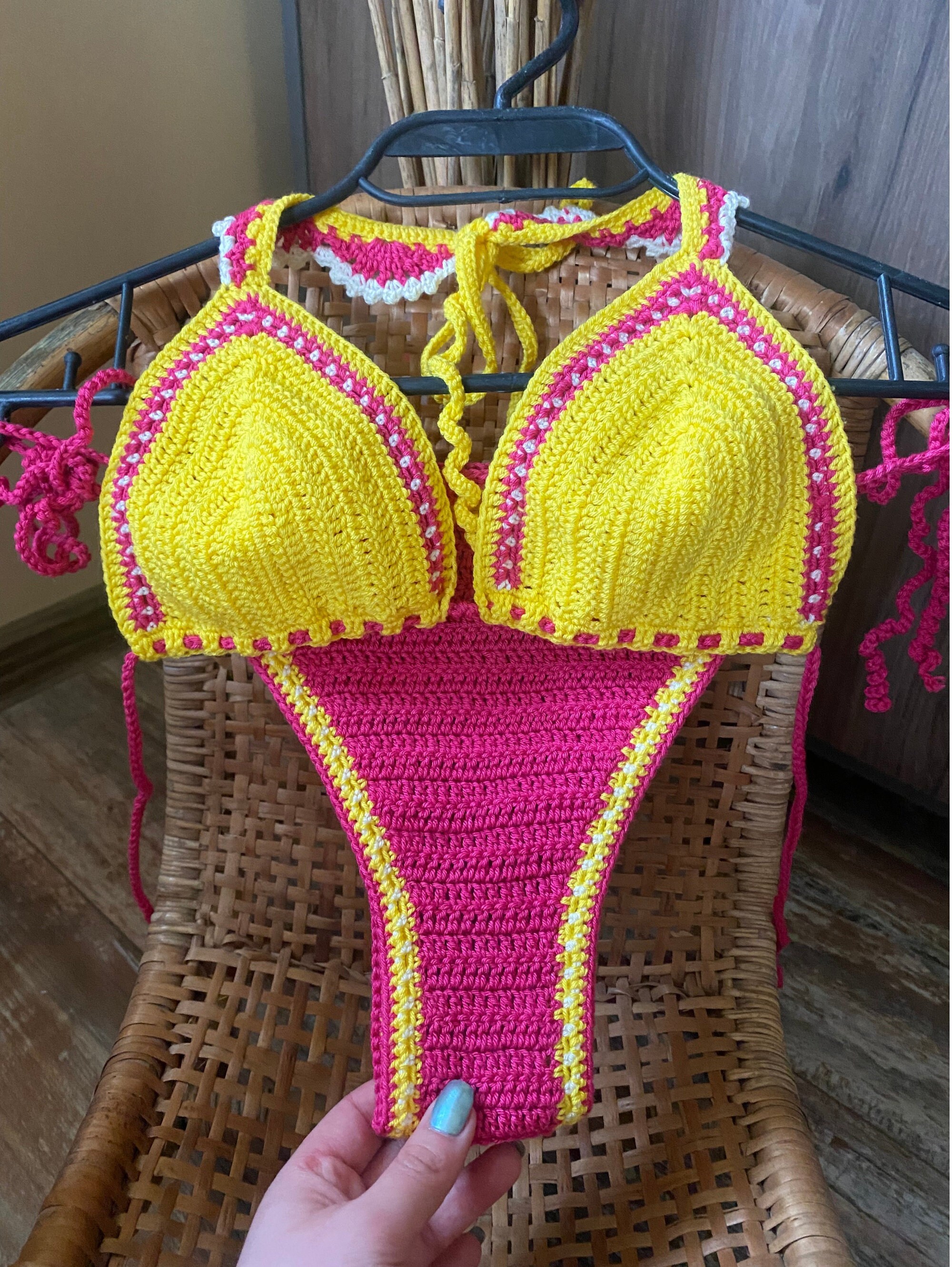 GB Pink/White Crochet Bikini
