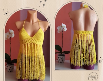 Yellow Crochet crop top with fringes  Ladies top Boho top Hippie crochet top festival bralette