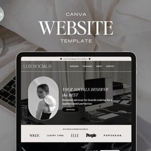 Canva website template for social media managers, marketing agency. Canva website template business. Landing page template. Luxury website.