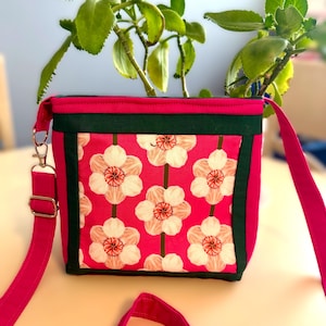 Pink and Green Flower Pattern Purse/Shoulder Bag/Cross Body Bag/Handmade