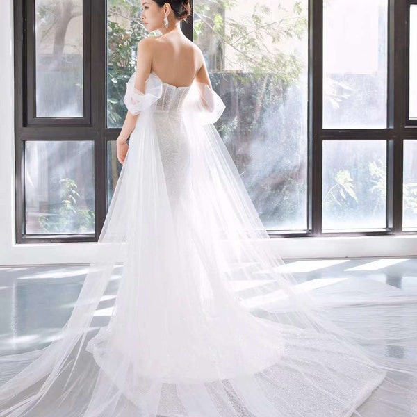 Sonia - Detachable Wedding Dress Straps with wings, Detachable Bridal Straps, Long Off shoulders, Removable Bridal Sleeves