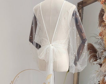 Destiny - Pearl Top, Tulle top with pearls,Wedding Dress Pearl Overlay,  Pearl Overdress