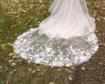 3D Lace Veil, Corded Lace Applique, Bespoke Veil, Off White veil, Ivory veil, Champagne veil,3D01 - Venus