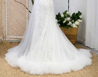 Rhiannon-Openfront Bridal Detachable Train with ruffle edging