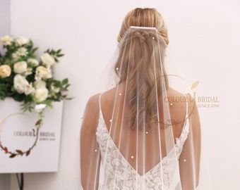 Eleanor - Super Soft Barely-there Pearl Veil,  1 Tier Wedding Veil, Ivory veil, Off White veil, White veil,Pearl Veil, PL01