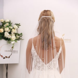 Eleanor - Super Soft Barely-there Pearl Veil,  1 Tier Wedding Veil, Ivory veil, Off White veil, White veil,Pearl Veil, PL01