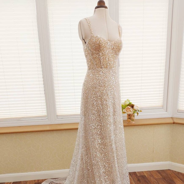 Sparkle wedding dress, Sequins bridal dress, Heavy beaded wedding dress