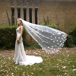 Erica - Hand made 3D Tulle Floral Veil, Bespoke Veil, Flower veil made with hand made tulle flowers