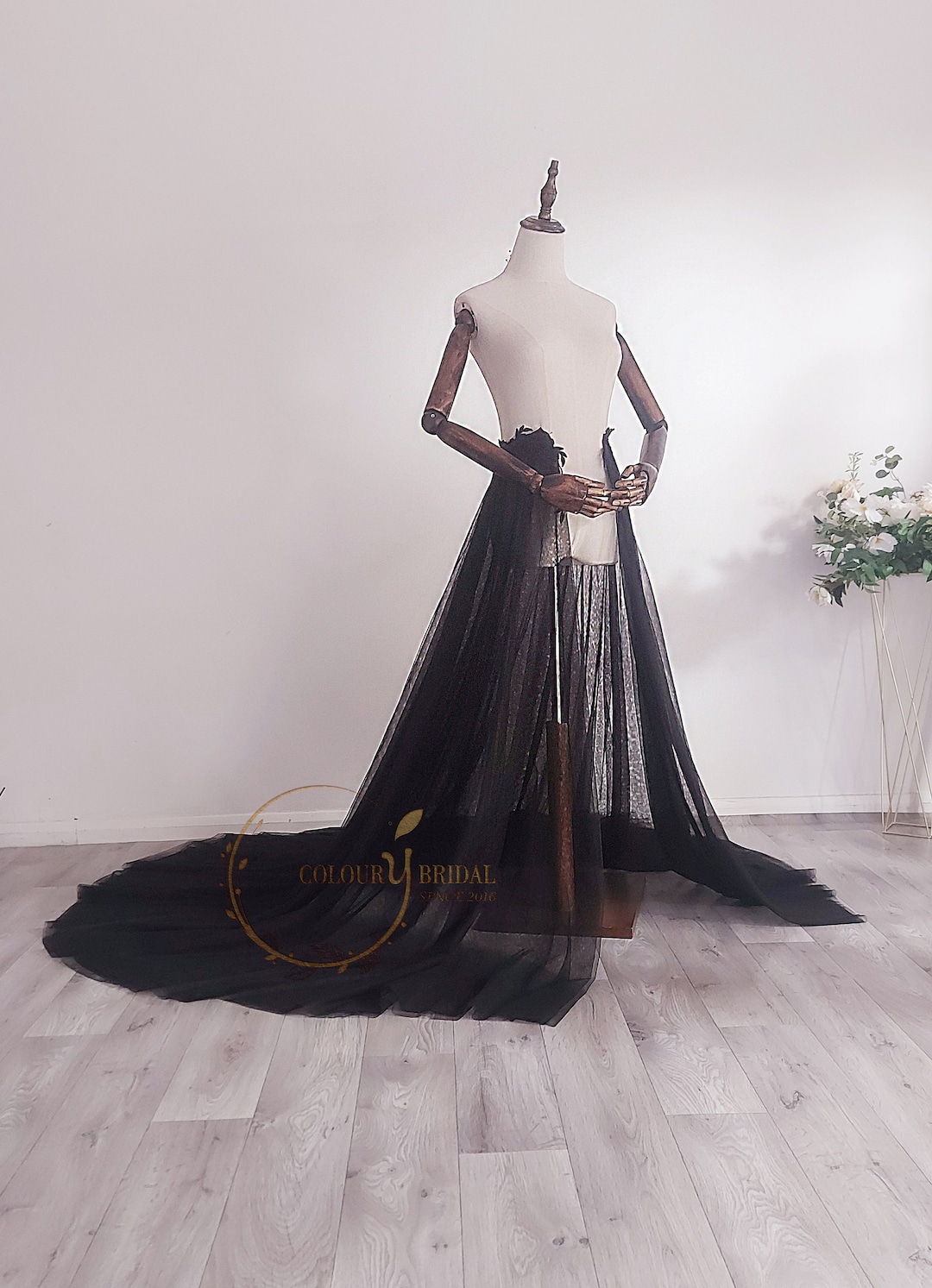 Ruth Cola de novia negra desmontable, cola desmontable, cola