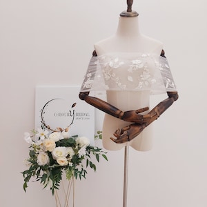 Scarlett - Off-shoulder Flower And Leaf Bridal Shawl / Wrap, Detachable Ivory Bridal Wrap, Detachable Wedding Dress Accessories