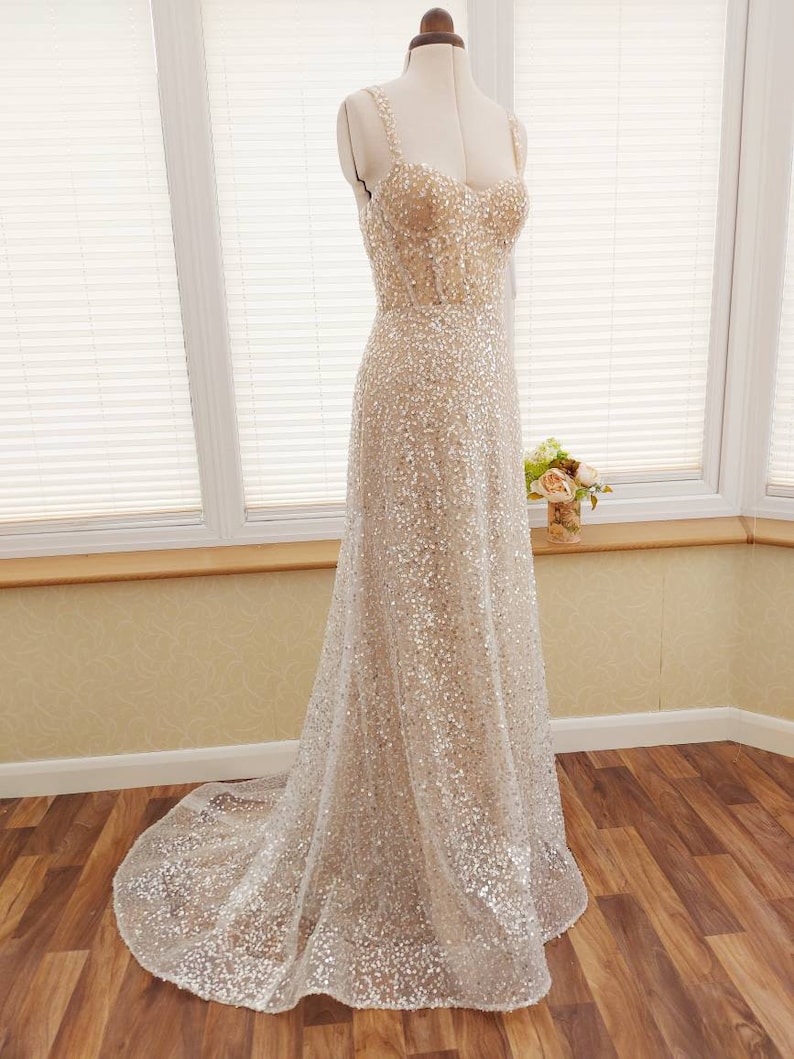 Sparkle wedding dress, Sequins bridal dress, Heavy beaded wedding dress, Dress S01 image 1