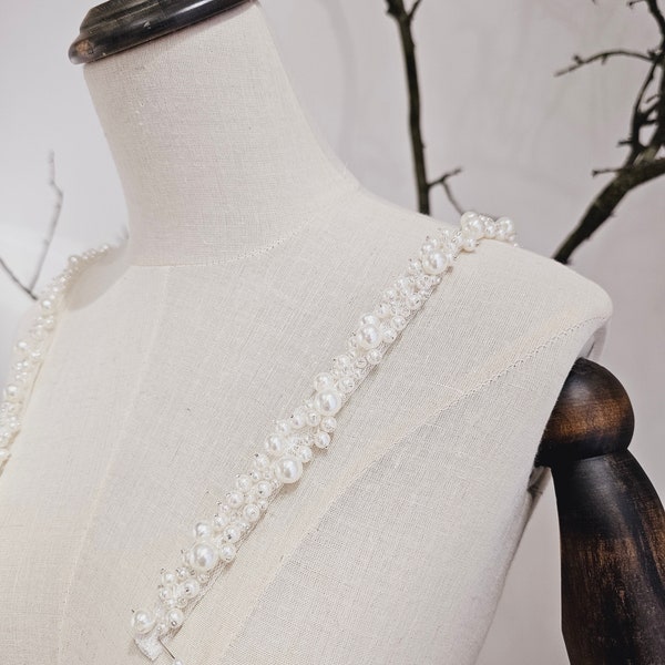 Siana - Pearl Dress Straps, Thin Dress straps, Beaded Straps, Sew on straps, Wedding dress separate