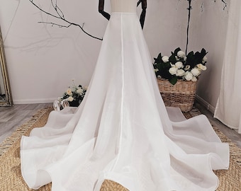 Open front Organza train with edging, Removable train with horsehair edging, Wedding dress train, T04 - Rio