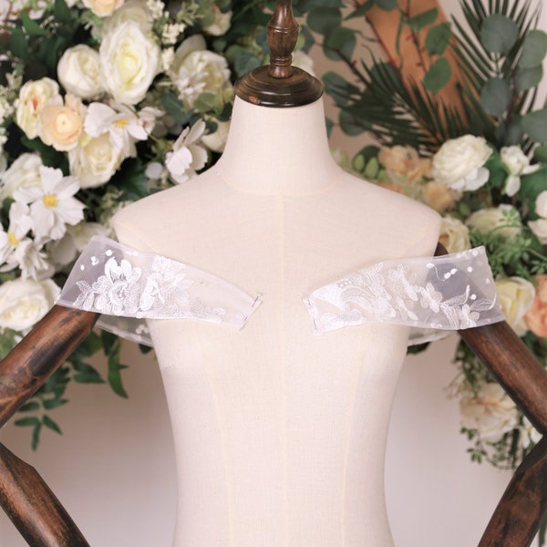 Sabrina - Detachable Wedding Dress Straps with Sequins, Detachable Bridal Straps, Off shoulders, Removable Bridal Sleeves
