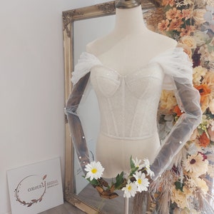 Sydney - Detachable Pearl Straps With Sleeves , Detachable Bridal Straps, Off shoulders, Removable Bridal Sleeves