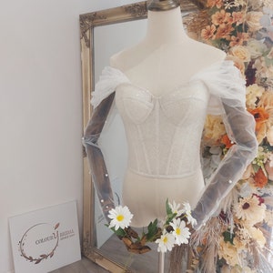 Sydney - Detachable Wedding Pearls Straps With Sleeves , Detachable Bridal Straps, Off shoulders, Removable Bridal Sleeves