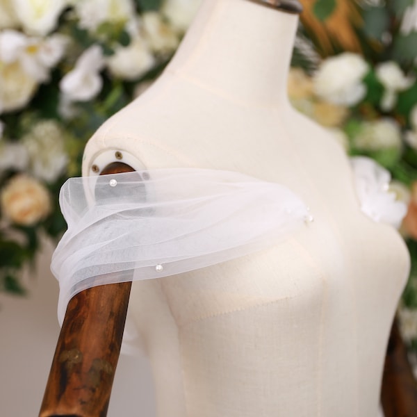 Sade - Detachable Wedding Dress Straps with Pearls , Detachable Bridal Straps, Off shoulders, Removable Bridal Sleeves