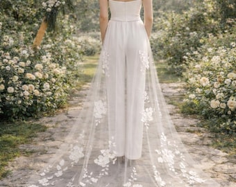 3D floral Bridal Detachable Train, Removable Train, Bespoke Wedding Dress Train, Dress Overlay - Reece