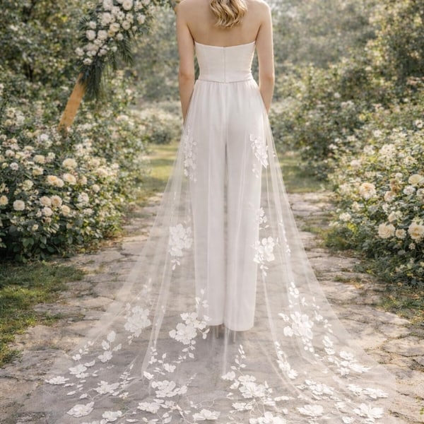 3D floral Bridal Detachable Train, Removable Train, Bespoke Wedding Dress Train, Dress Overlay - Reece