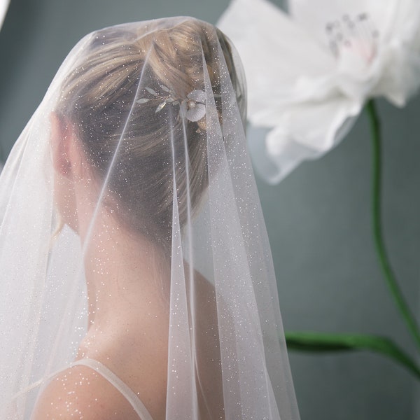 2 Tier Fine Glitter Bridal Veil, Bespoke Veil, Silver Glitter Wedding Veil, Shimmer Veil