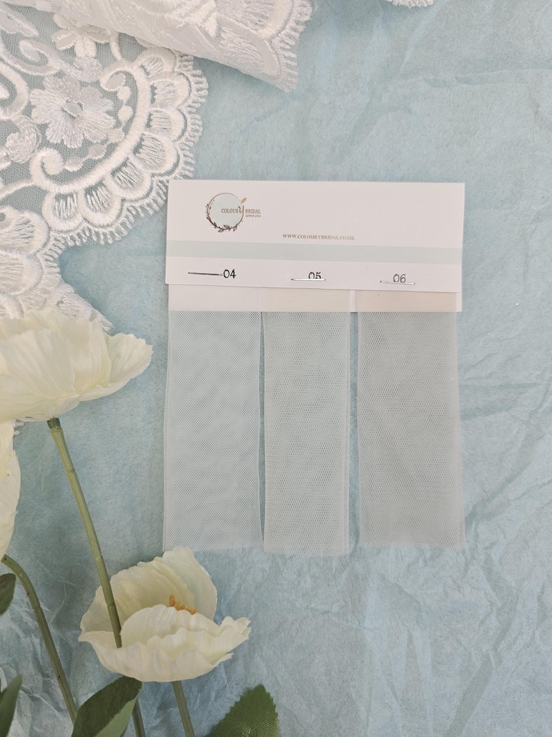 Bridal veil tulle samples, Glitter tulle samples, Dress fabric samples, Train/ Overlay fabric samples Plain tulle set B