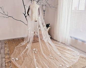 Valentina - Floral & Pearl Veil, Pencil Edge Veil , Bespoke Veil, Cathedral length veil, 2 tier veil, Drop veil