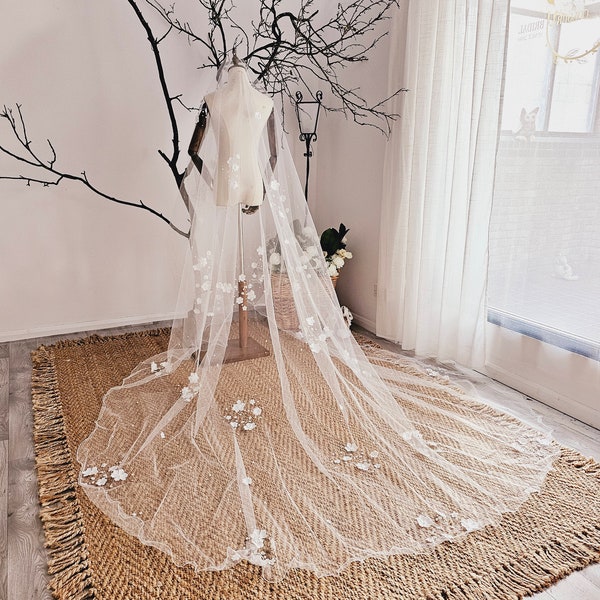 Valentina - Floral & Pearl Veil, Pencil Edge Veil , Bespoke Veil, Cathedral length veil, 2 tier veil, Drop veil