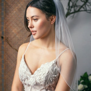Elsey - Dark ivory 1 tier Pencil Edge Bridal Veil, Supersoft Veil, Wedding Veil with pencil edge