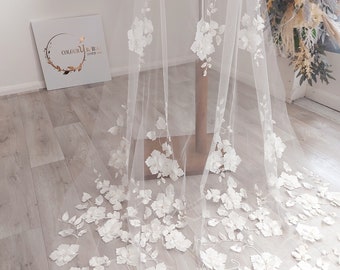 Reece - Strascico staccabile da sposa floreale 3D, strascico rimovibile, strascico per abito da sposa su misura, rivestimento per abito