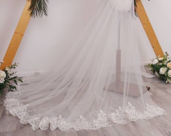 Open front detachable Train with lace edge, removable train, Bespoke attached train, Corded Lace train - Rowyn -T06