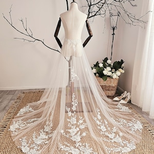 Twyla - Open front bridal detachable train with lace , Removable train, Sparkle detachable train, Wedding dress train