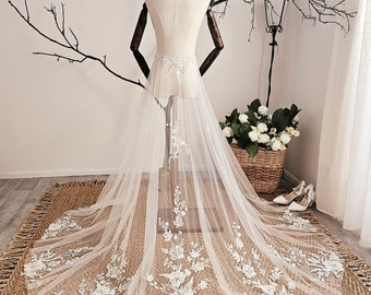Open front bridal detachable train with lace , Removable train, Sparkle detachable train, Wedding dress train - Twyla