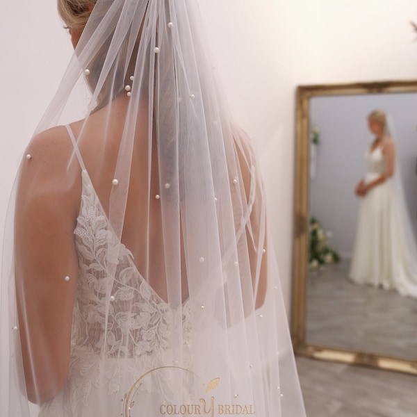 Edith - Supersoft 1 Tier Pearl Veil,  1 Tier Wedding Veil, Ivory veil, Off White veil, White veil, Pearl Veil, PL02