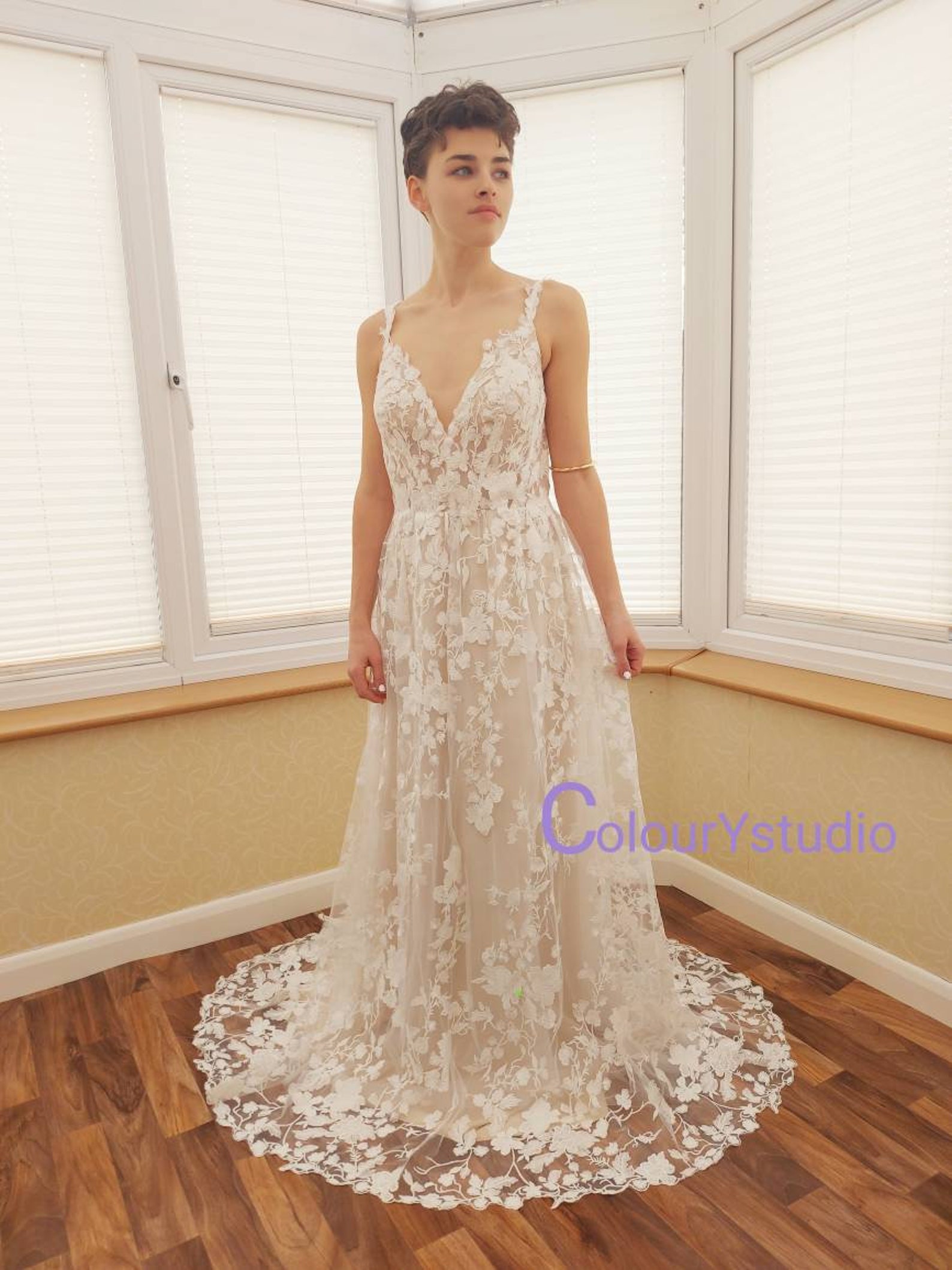 Elegant Wedding Dress Bridal Dress With Sleeves Light Weight Etsy